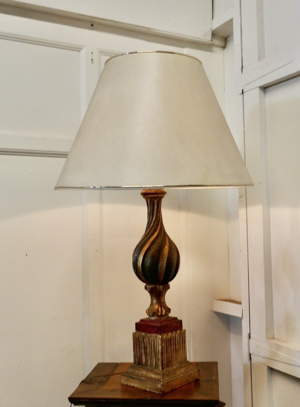 1920s Bulbous Folk Art Painted Spanish Lamp And Shade photo furniture