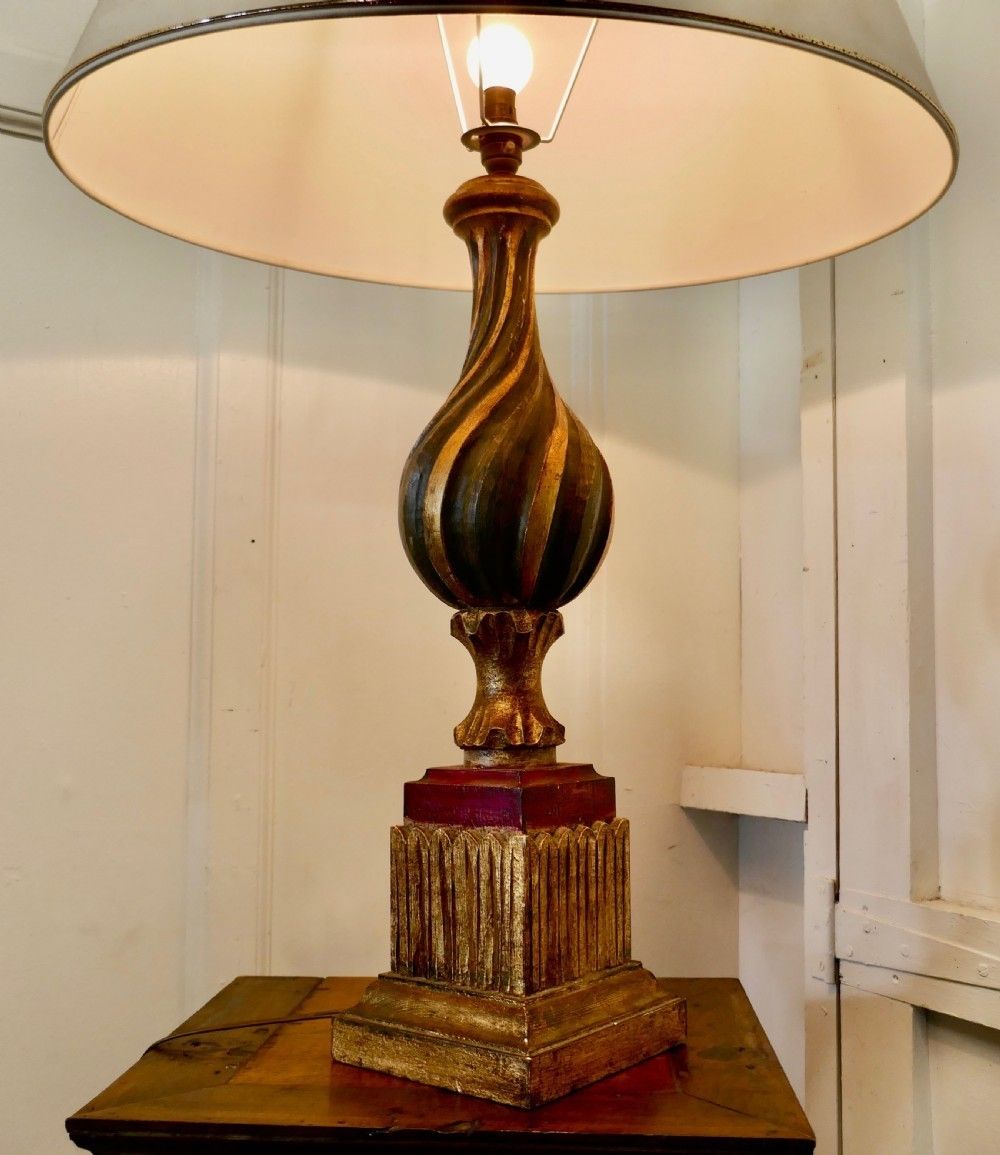 1920s Bulbous Folk Art Painted Spanish Lamp And Shade photo 570.0