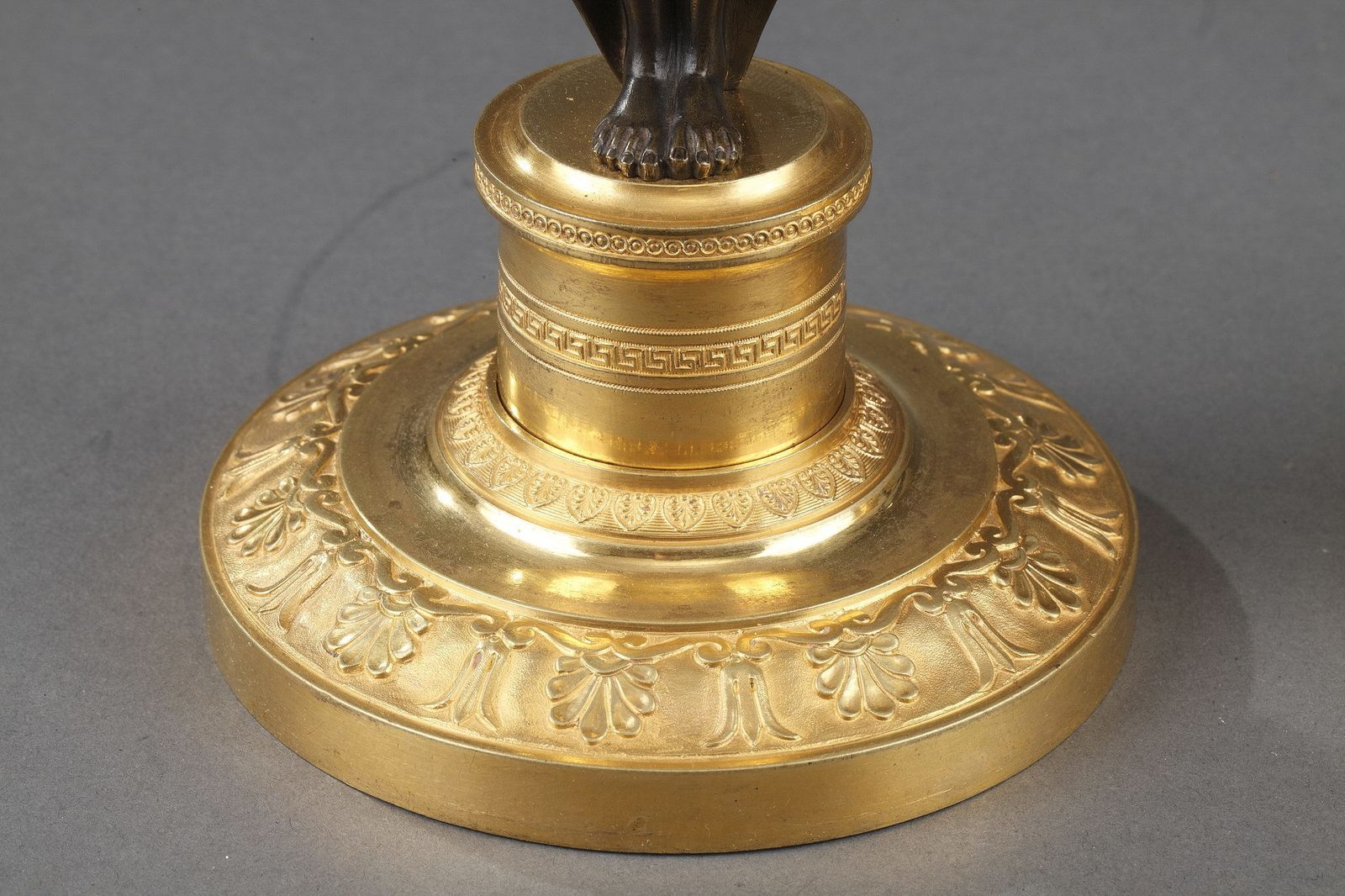 Pair Of Charles X Candel Holders In Patinated And Gilded Bronze photo buy
