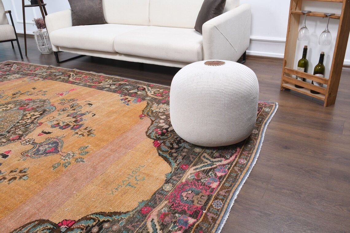 Vintage Turkish Large Area Rug Oushak Handmade Wool Farmhouse Decor One Of A Kind Turkish Carpet Made In Turkey Alfombra photo for sale