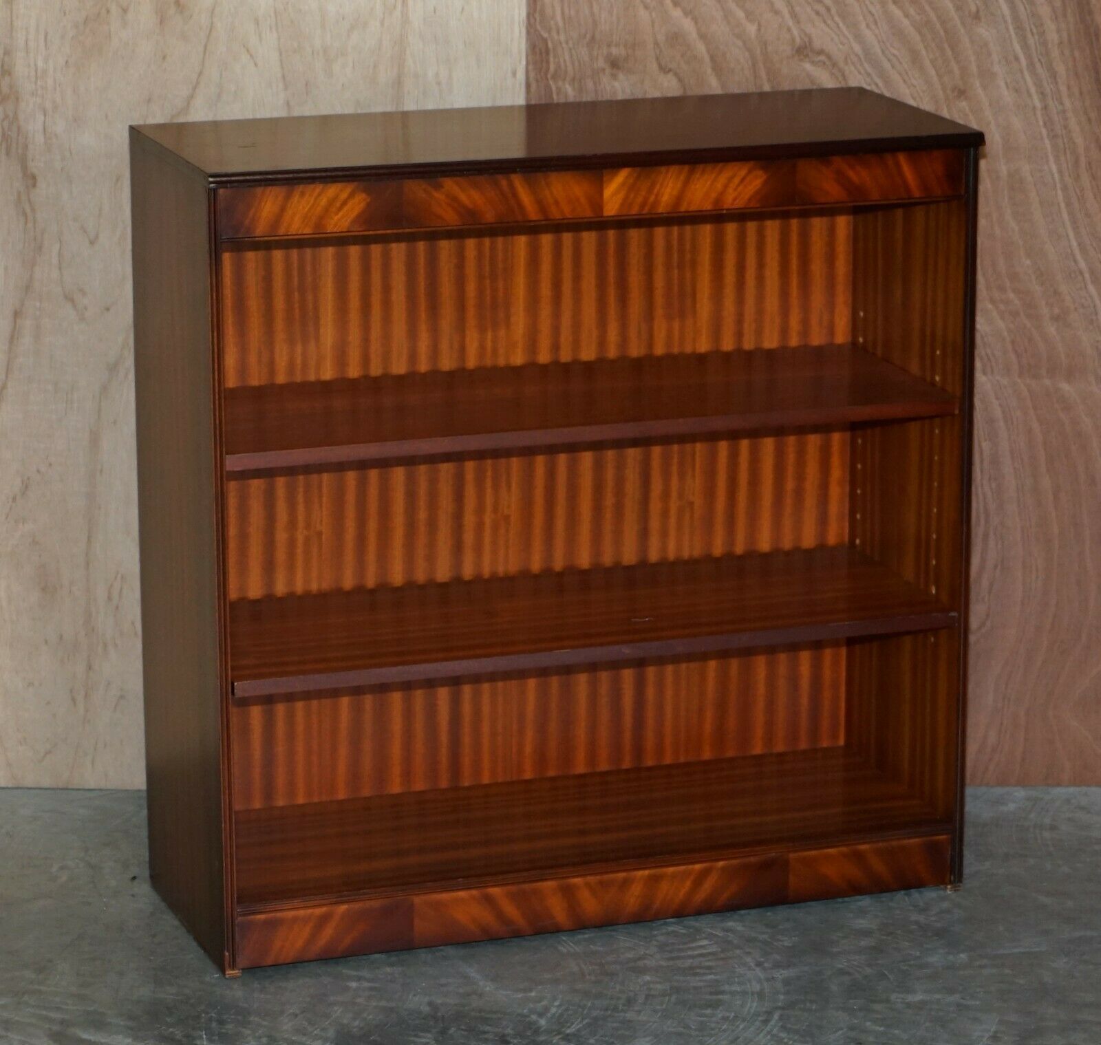 Pair Of Shaws Of London Flamed Mahogany Dwarf Open Library Bookcases Small Suite photo furniture