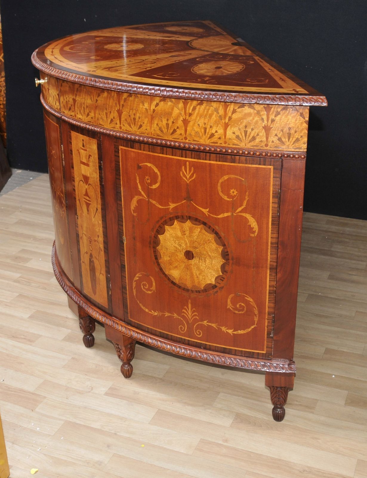 Pair Regency Inlaid Commodes Demi Lune Cabinets Marquetry Inlay photo furniture