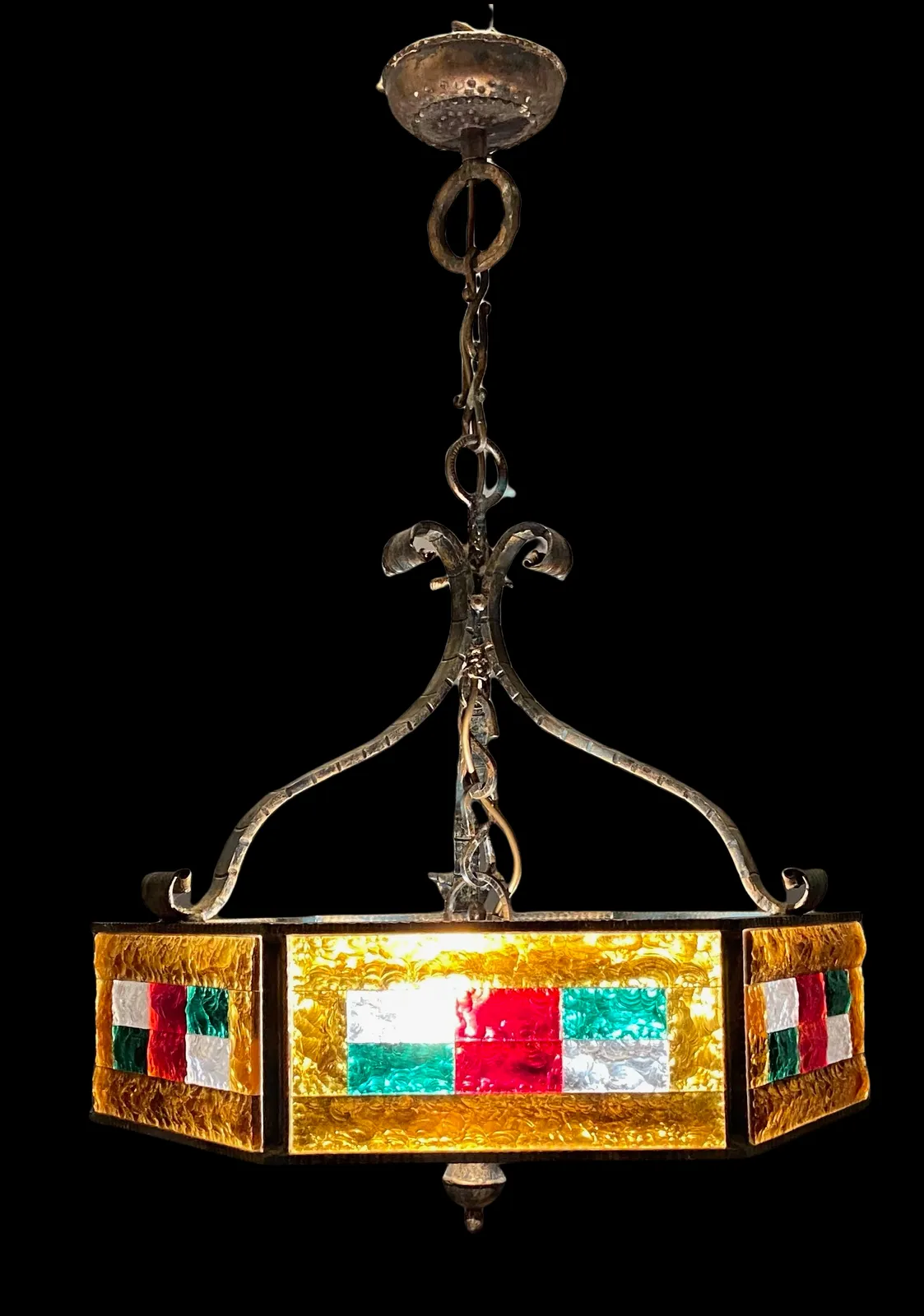 Italian Wrought Iron Rustic Murano Glass Light Pendant photo furniture