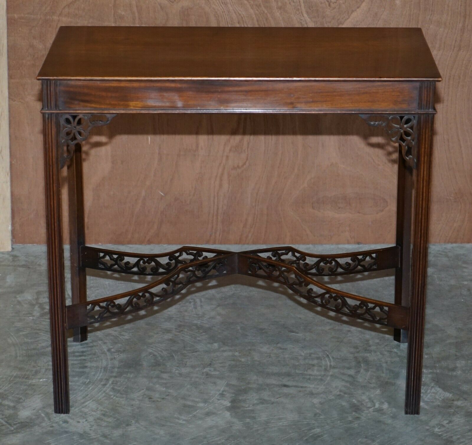 Antique 19th Century Thomas Chippendale Mahogany Silver Tea Table Stamped Base photo furniture