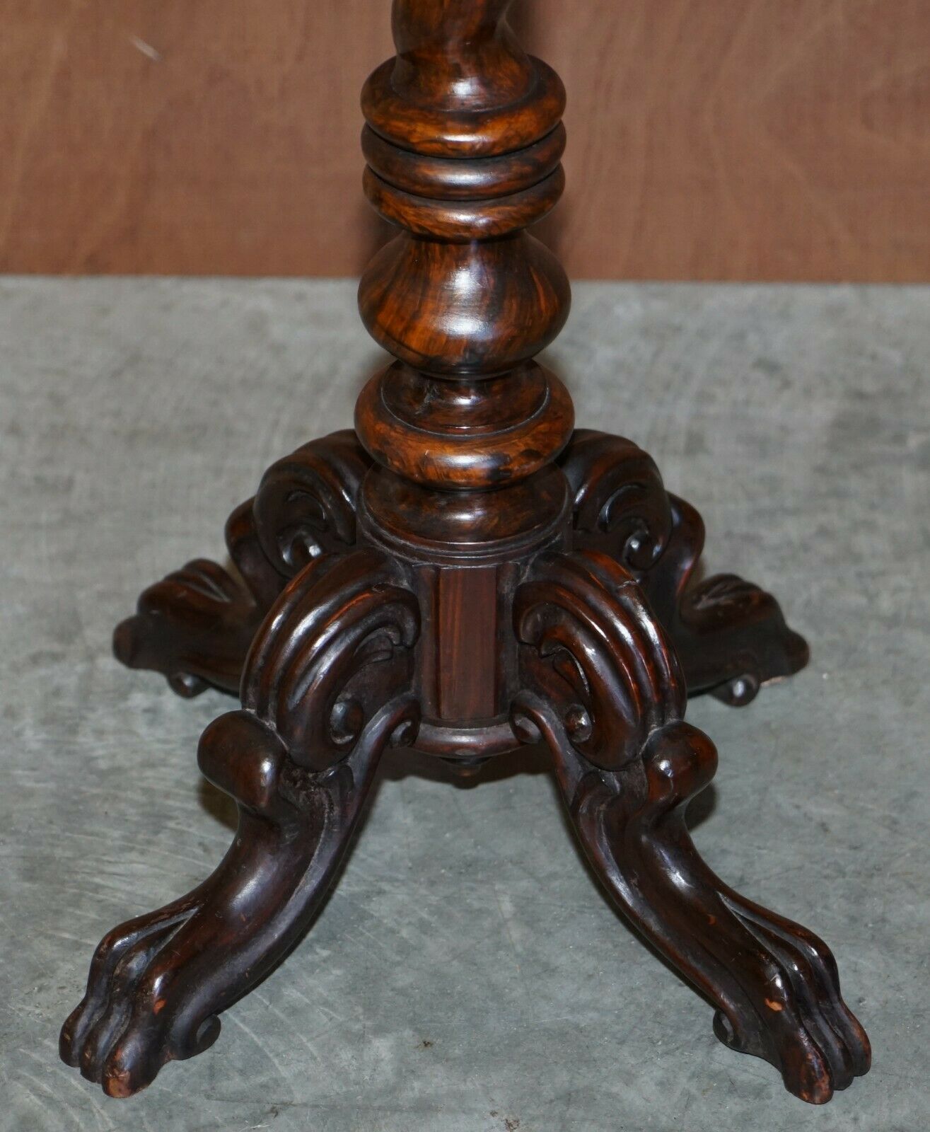 Exquisite Antique Barley Twist Hand Carved Mahogany Side End Lamp Wine Table photo vintage