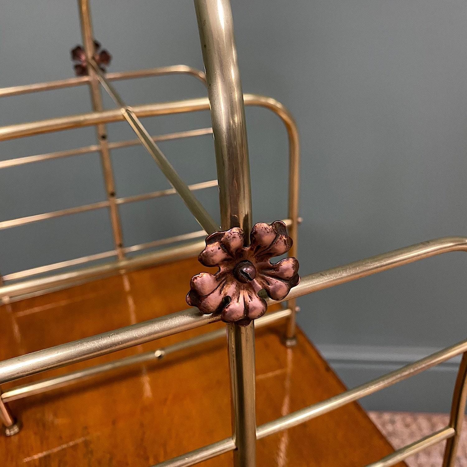 Antique Edwardian Brass & Oak Revolving / Magazine Rack photo furniture