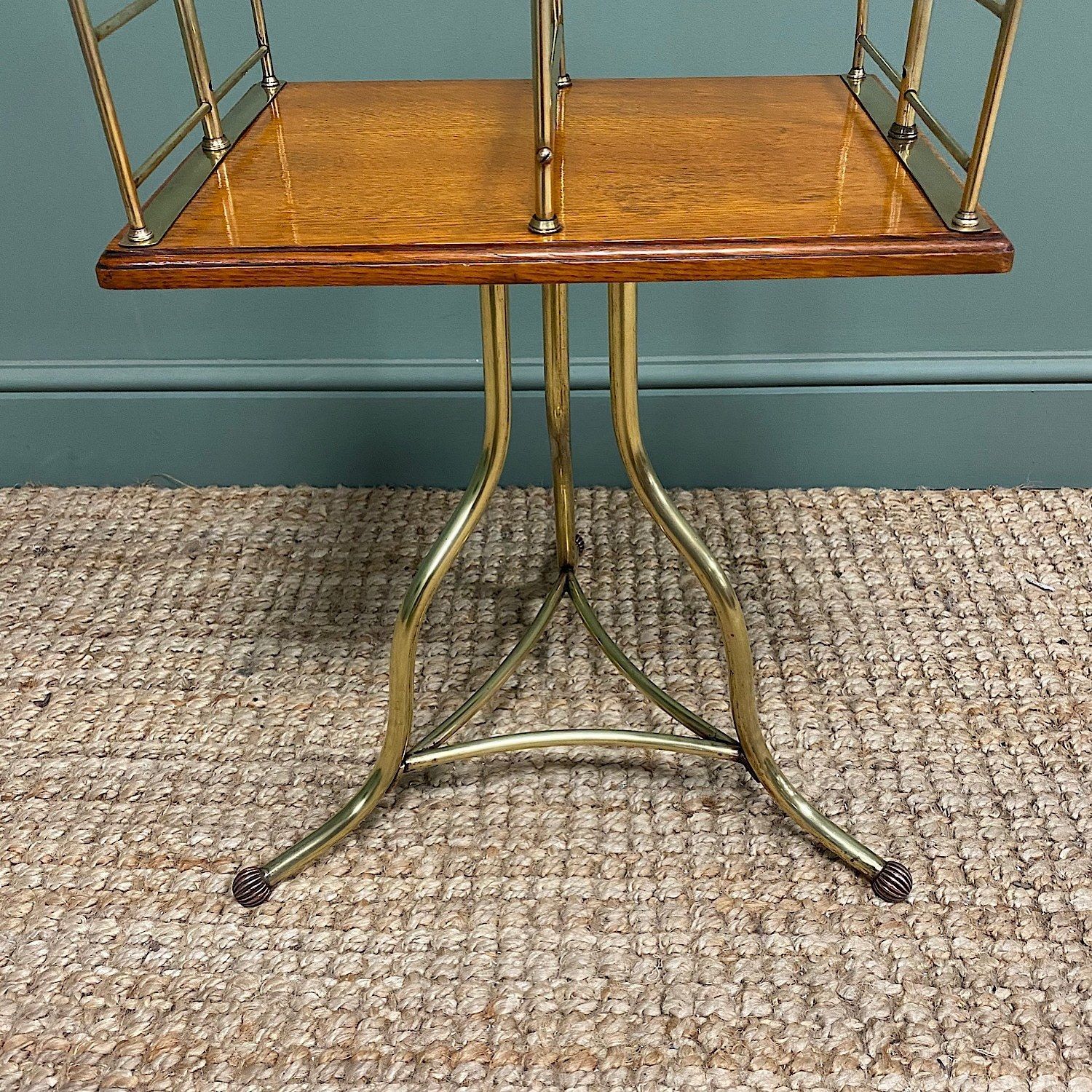 Antique Edwardian Brass & Oak Revolving / Magazine Rack photo vinterior
