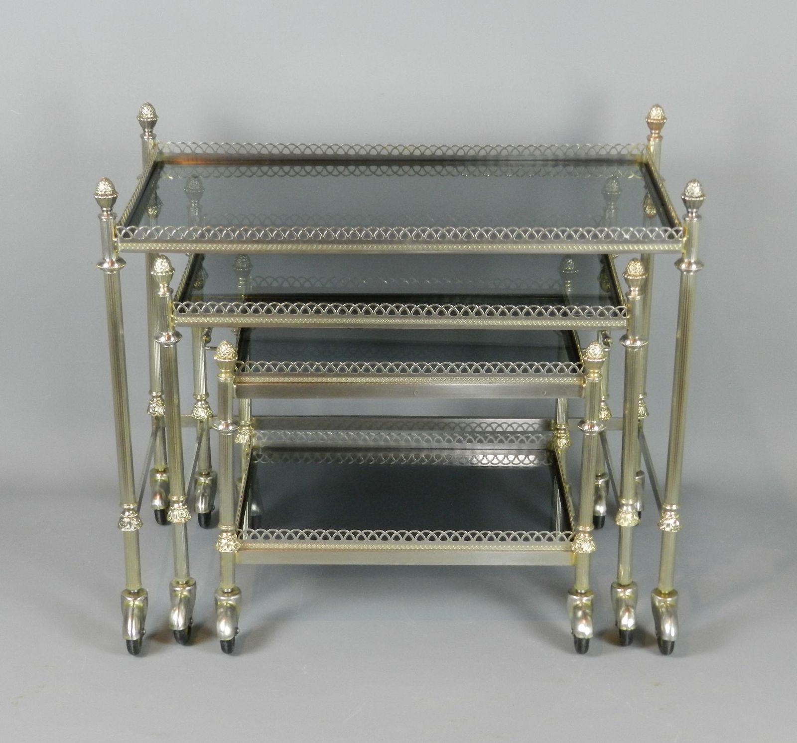 Nest Of French Tables/Trolleys/Bar Carts With Smoked Glass Tops photo vinterior