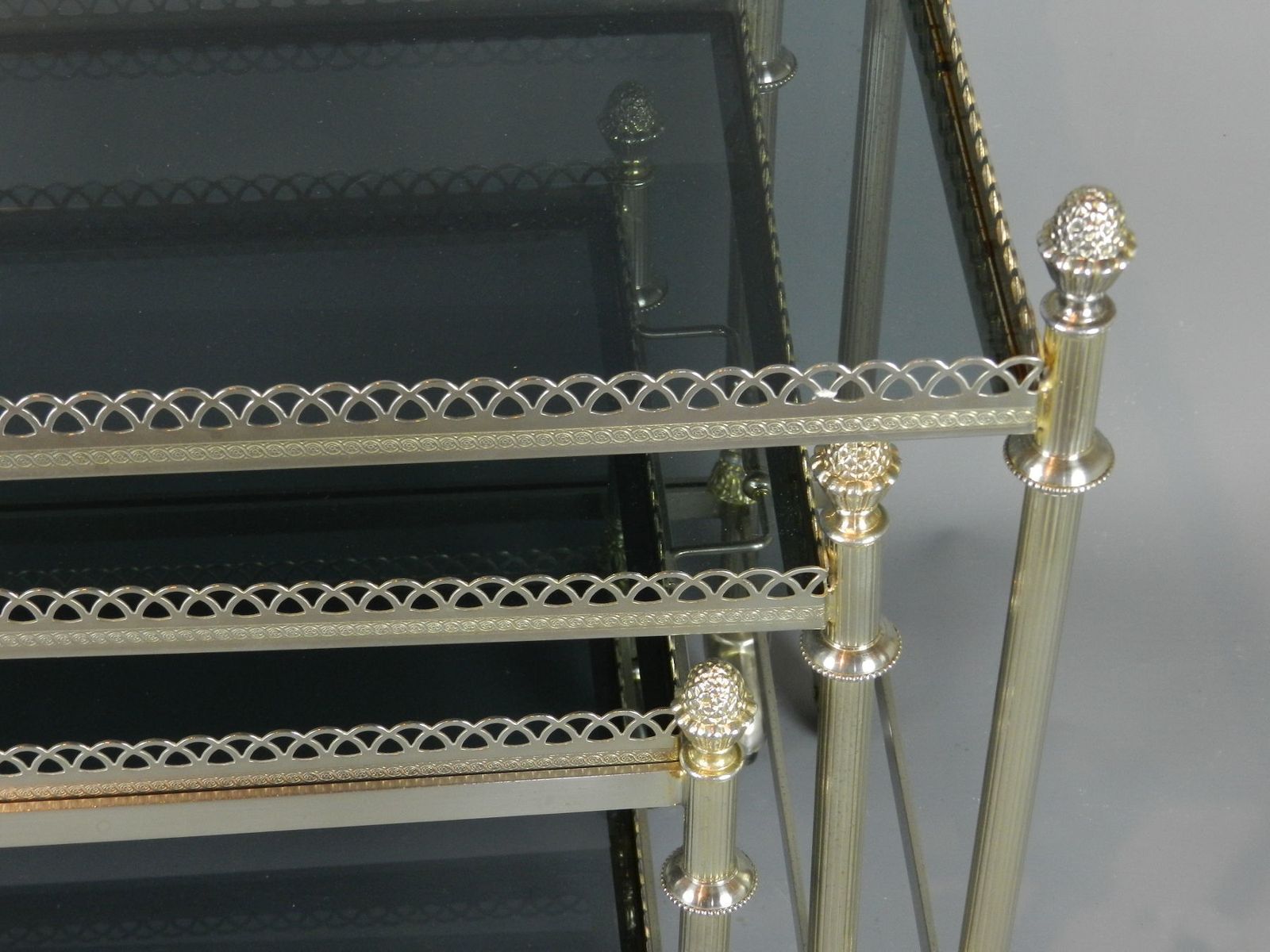Nest Of French Tables/Trolleys/Bar Carts With Smoked Glass Tops photo buy