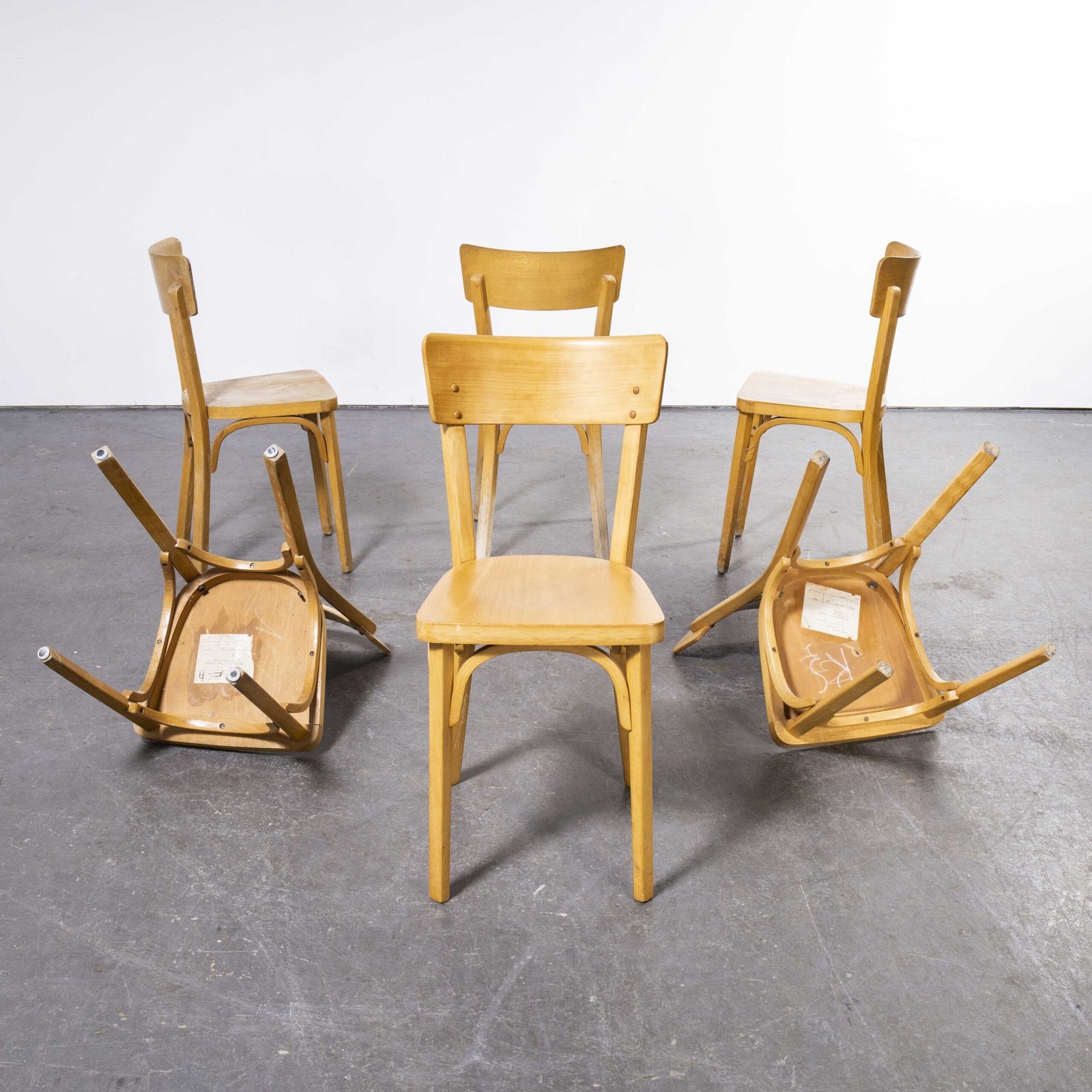 1950’s French Baumann Blonde Beech Bentwood Dining Chairs – Set Of Six