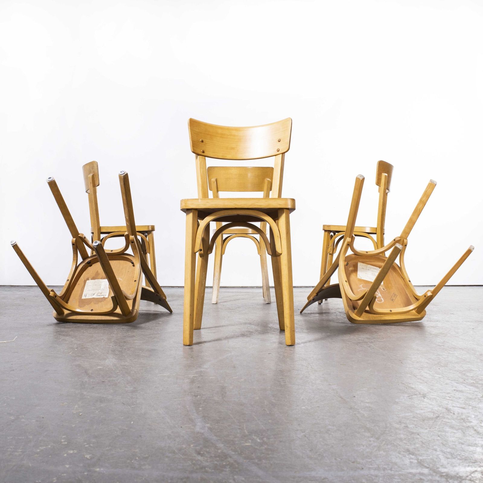 1950’s French Baumann Blonde Beech Bentwood Dining Chairs – Set Of Six photo Furniture