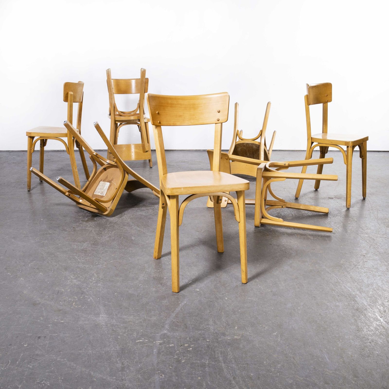 1950’s French Baumann Blonde Beech Bentwood Dining Chairs – Set Of Eight