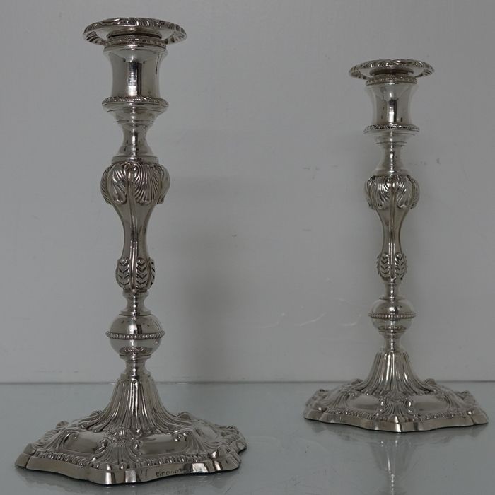 19th Century Antique Victorian Silverplated Pair Of Candlesticks Walker & Hall photo furniture