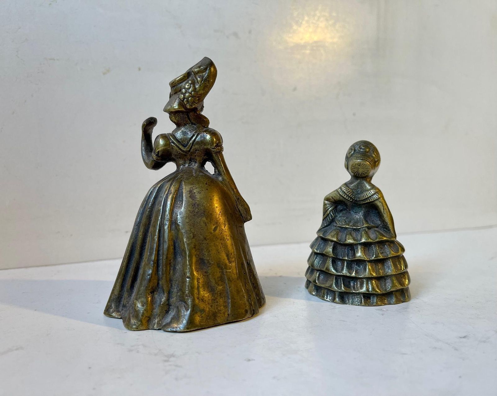 Antique Victorian Brass Bells In Shape Of Ladies, 19th Century, Set Of 2 photo 365.0