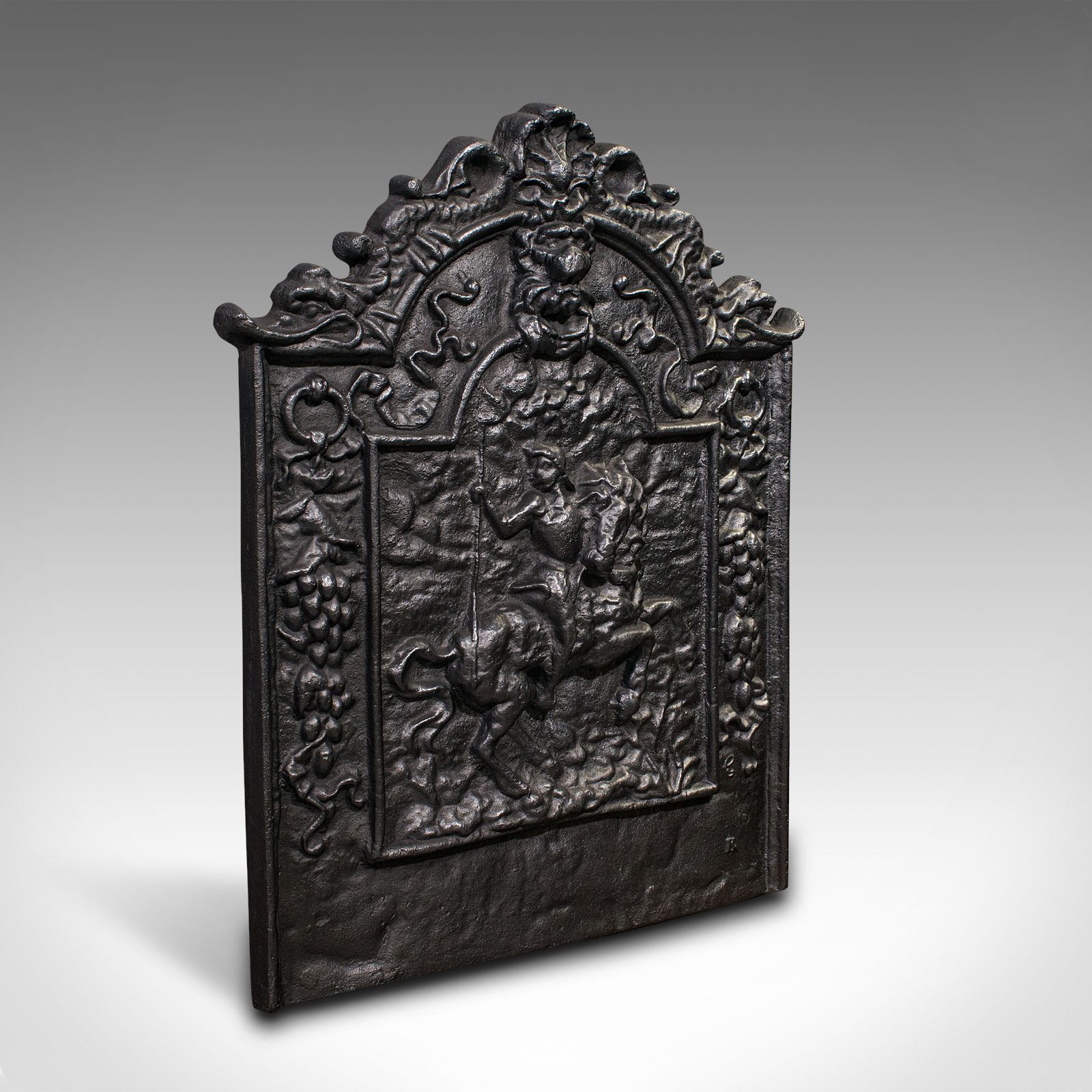 Antique Decorative Fire Backrest, English, Cast Iron, Fireplace Back