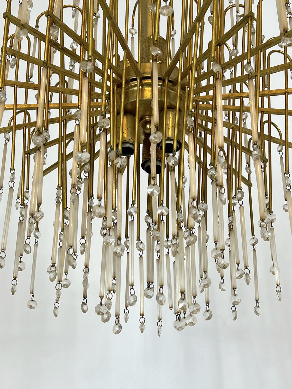 Mid Century, Italian Brass And Glass Chandelier From 70s photo Lighting