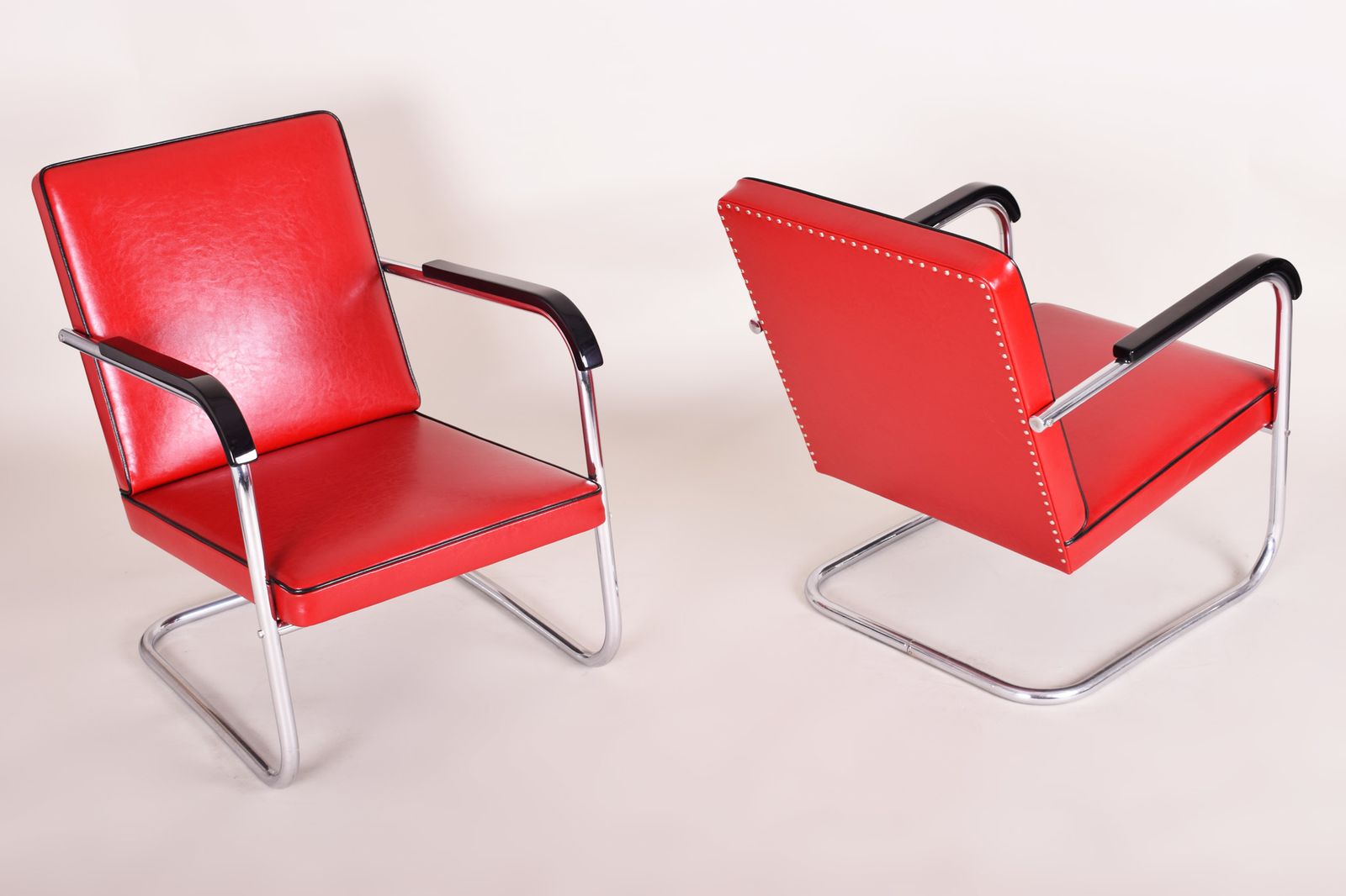 Pair Of Red Bauhaus Armchairs Made In ´30s Germany. Designed By Anton Lorenz.