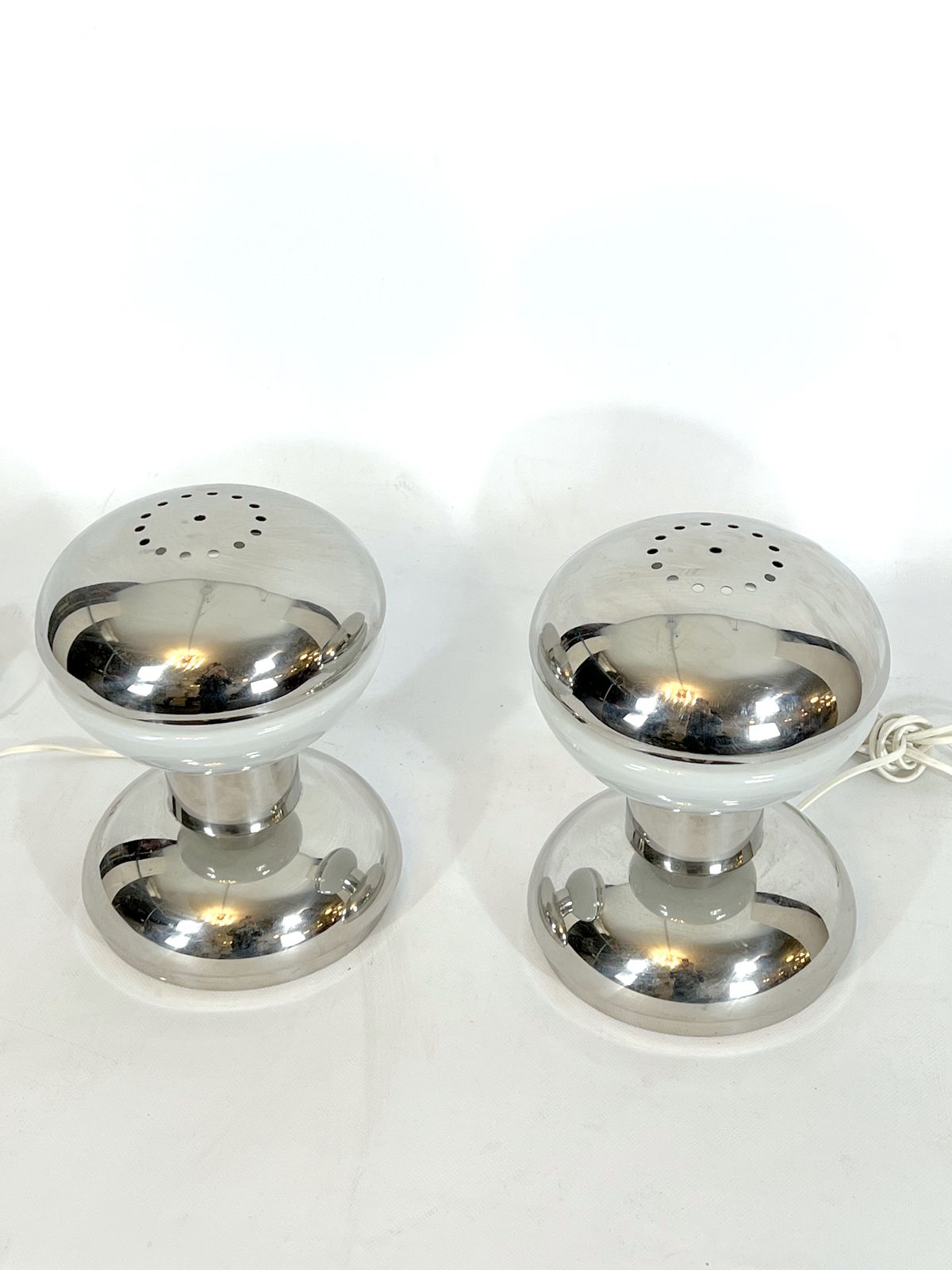 Goffredo Reggiani, Chrome And Milk Glass Table Lamps From 70s photo buy