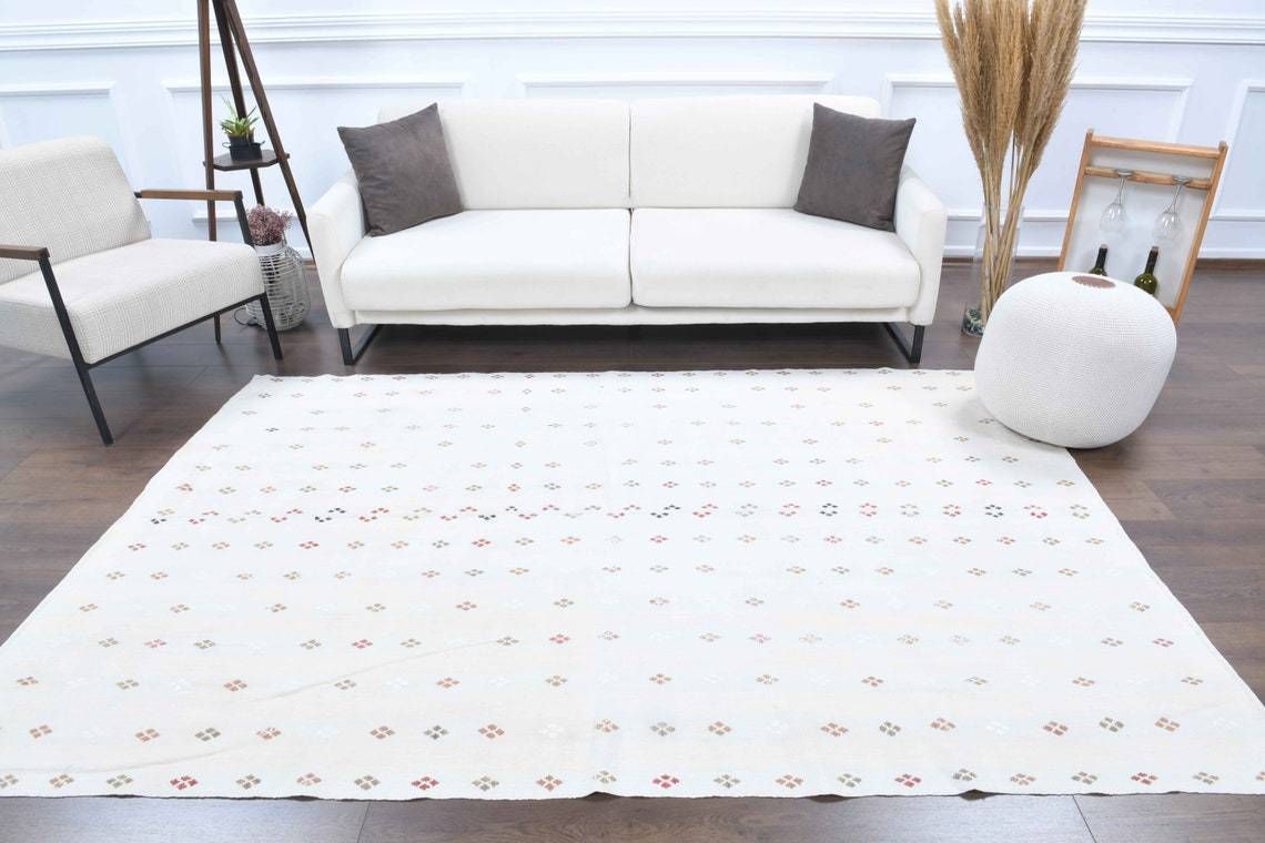 Oushak Handmade Wool White Carpet