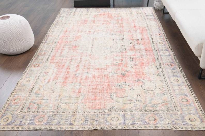 Turkish Antique Area Rug Oushak  Handmade Wool  Oriental Low Pile Carpet  Farmhouse Decor  One Of A Kind  Made In Anatoli photo for sale