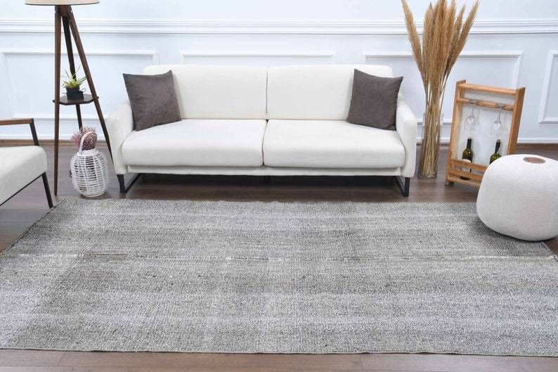Vintage Turkish Kilim Area Rug  Oushak Handmade Wool Gray Carpet  Flatweave   Farmhouse Decor  One Of A Kind  Bohemian  Anatolia