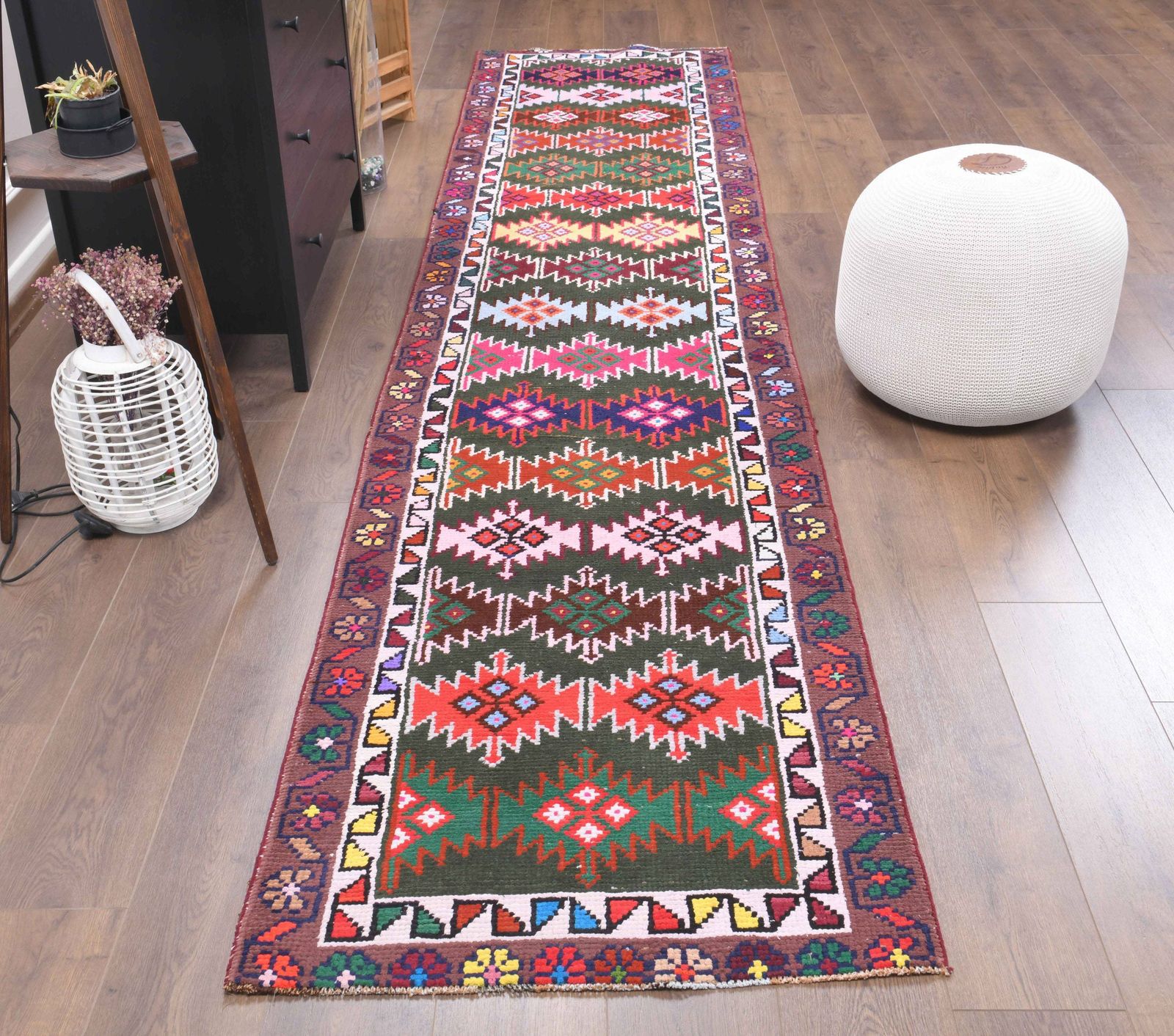 Turkish Oushak Runner, Handmade Wool Carpet, Patchwork Hallway Rug, One Of A Kind, Anatolian, Boho Decor, Farmhouse Decor