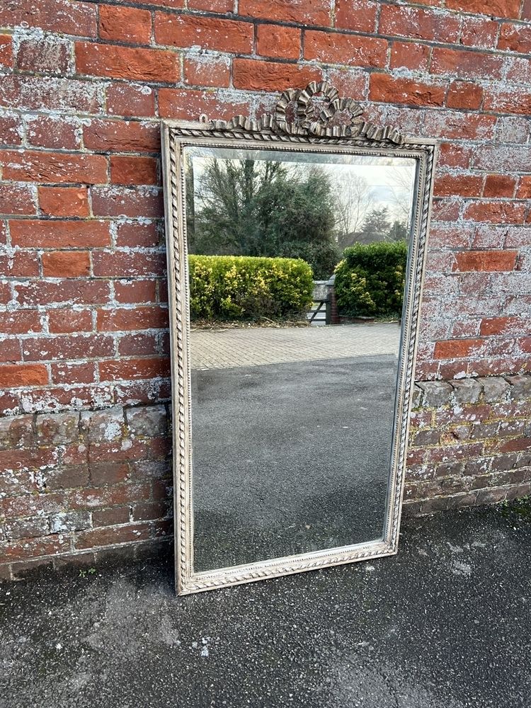 A Wonderful Large Antique French 19th Century Carved Wood & Gesso Painted Ribbed Framed Mirror
