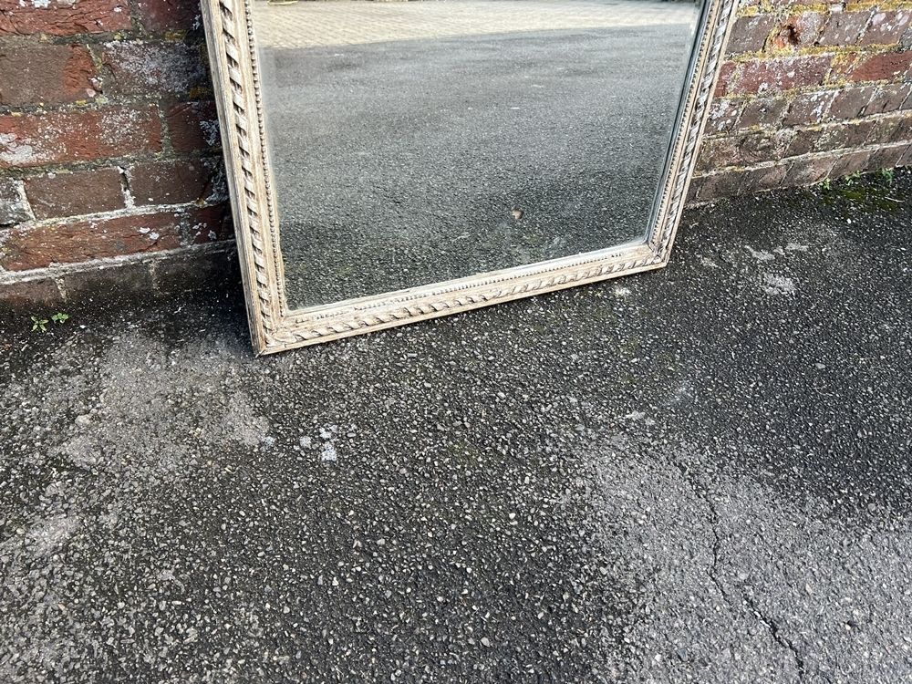 A Wonderful Large Antique French 19th Century Carved Wood & Gesso Painted Ribbed Framed Mirror photo for sale