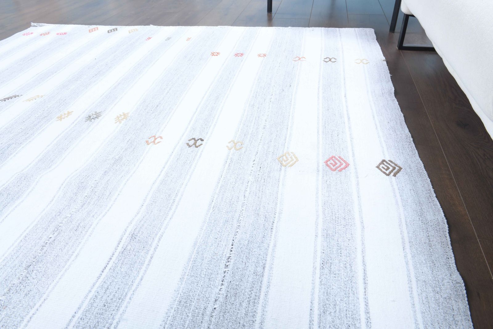 Turkish Kilim Area Rug, Oushak Handmade Wool White Carpet, Flatweave Rugs, Farmhouse Decor, One Of A Kind, Bohemian, photo Textiles