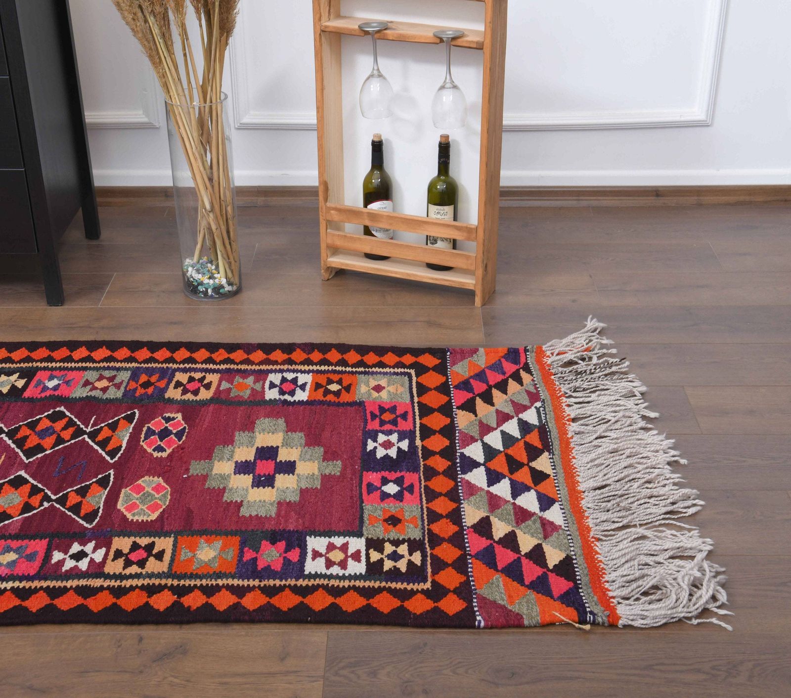 Turkish Kilim Runner Rug, Oushak Handmade Wool Flatweave Carpet, Hallway Rugs, Farmhouse Decor, One Of A Kind, Bohemian Decor photo Textiles