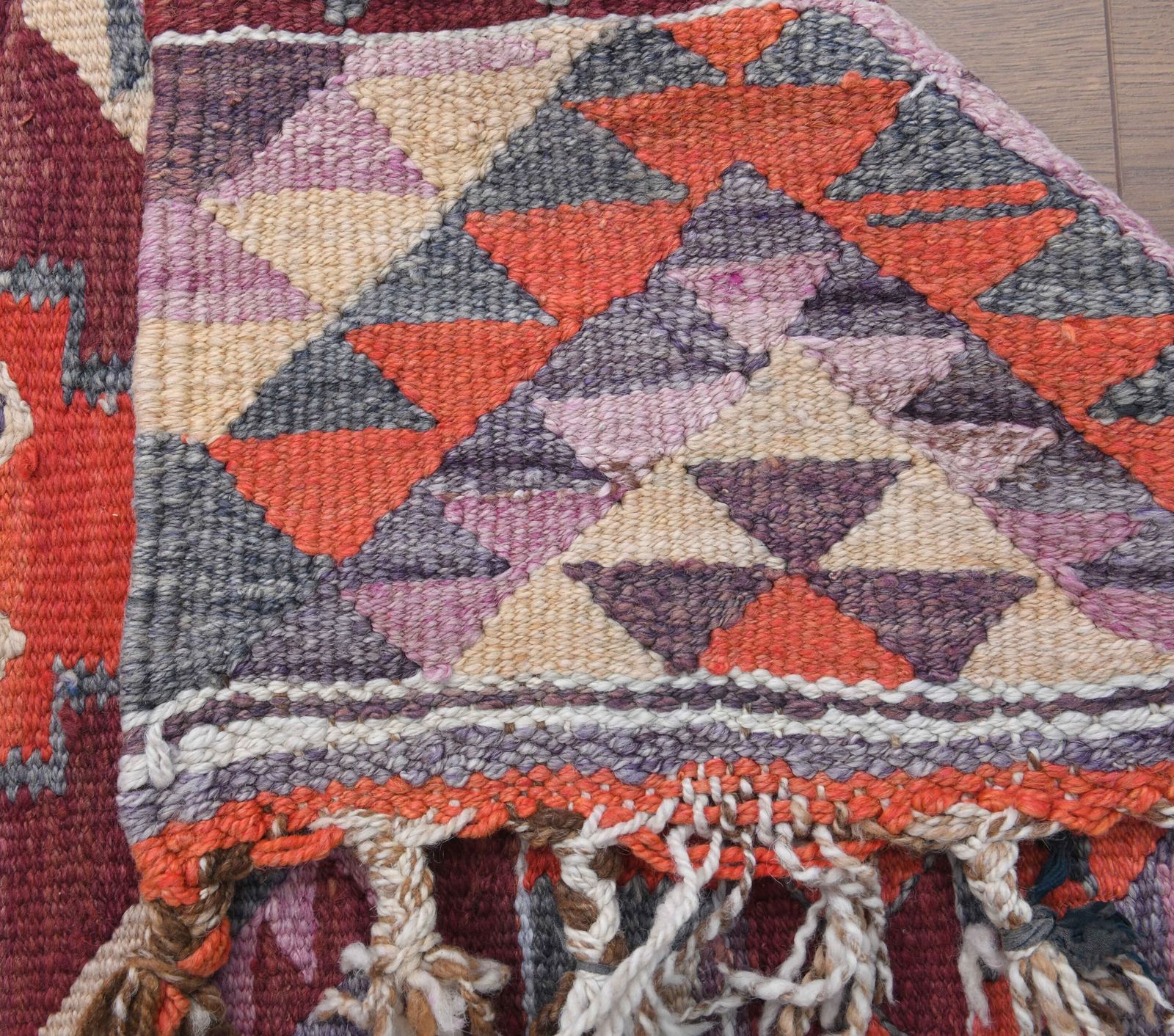 Turkish Kilim Runner Rug, Oushak Handmade Wool Flatweave Carpet, Hallway Rugs, Farmhouse Decor, One Of A Kind, Bohemian Decor photo vintage