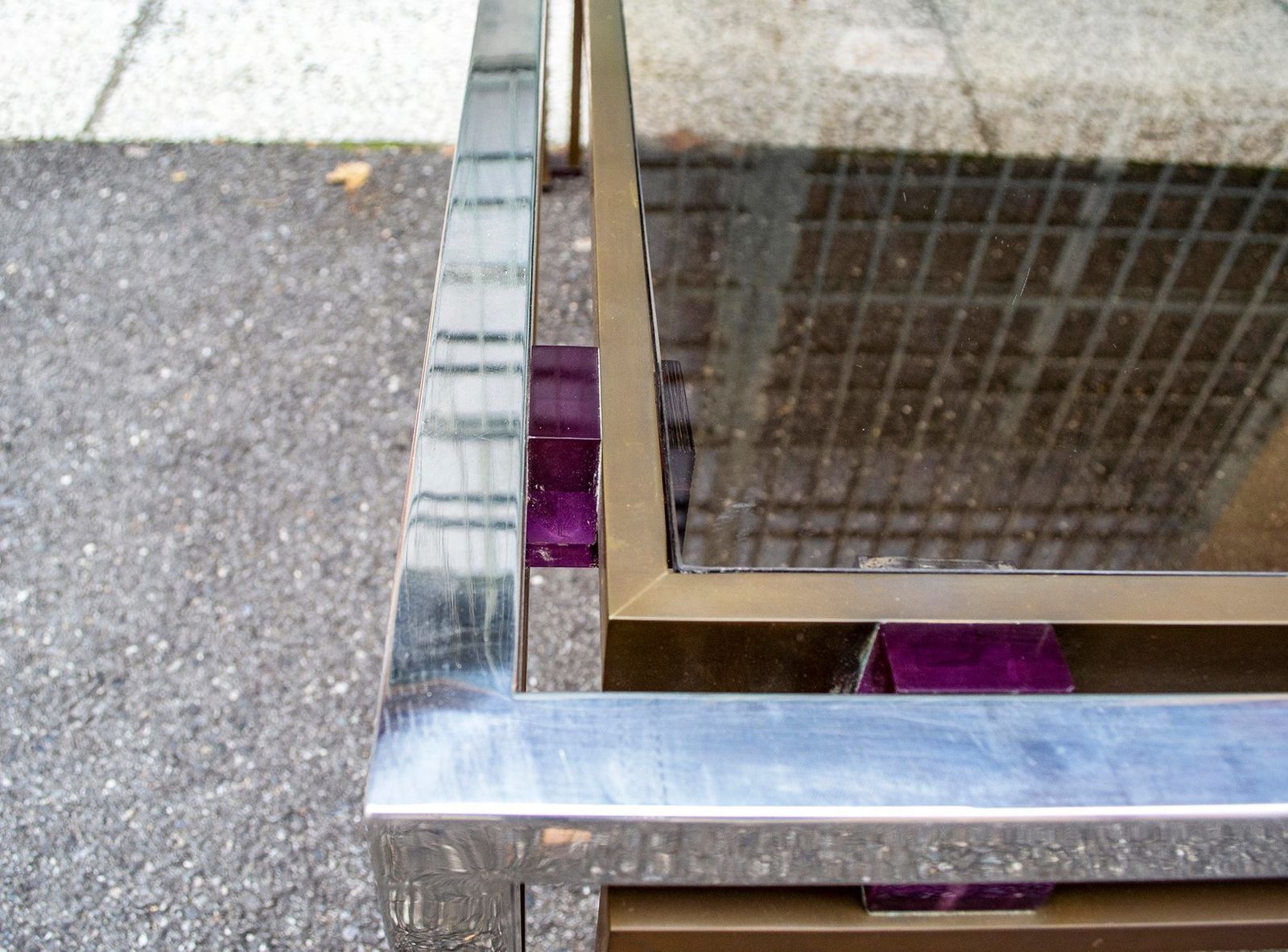 Coffee Table In Steel And Brass With Acrylic Glass Decorations, Italy, 1970s photo Furniture
