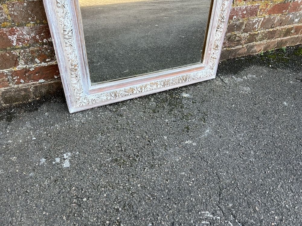 A Wonderful Good Size Antique French 19th Century Carved Wood & Gesso Arched Top Painted Mirror photo Home Decor