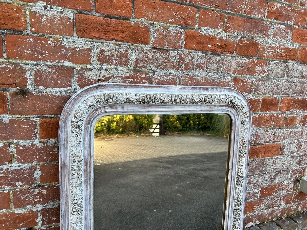 A Wonderful Good Size Antique French 19th Century Carved Wood & Gesso Arched Top Painted Mirror photo 695.0