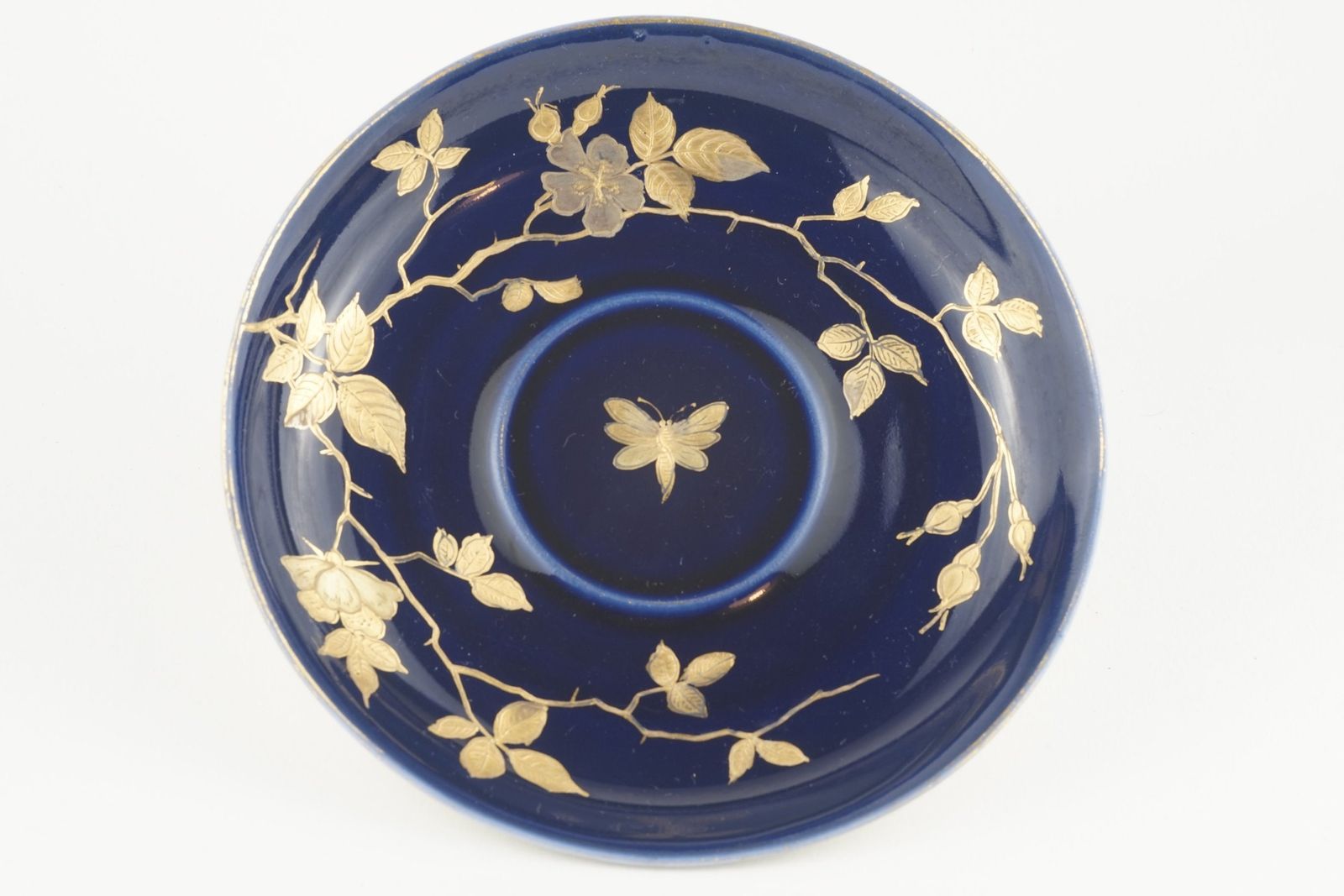 Six Beautiful Pirkenhammer Cobalt And Gold Saucers With Insects And Flowers Numbered 2602 photo 60.0