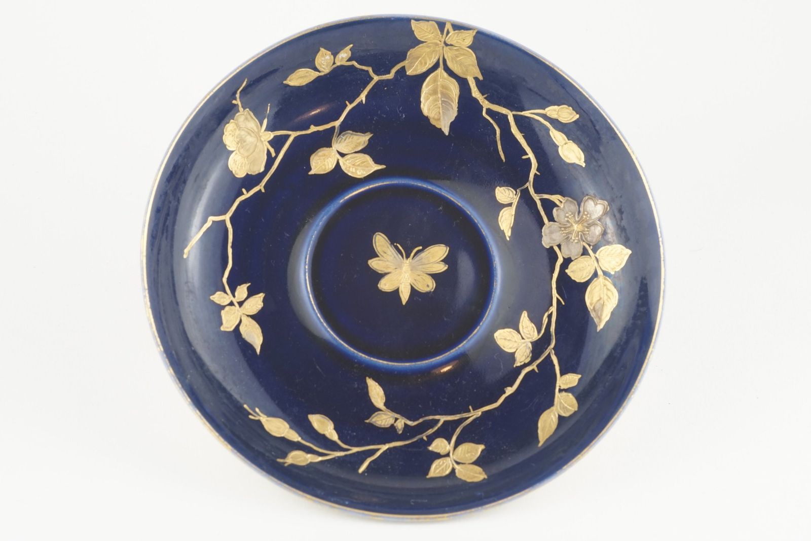 Six Beautiful Pirkenhammer Cobalt And Gold Saucers With Insects And Flowers Numbered 2602 photo vinterior