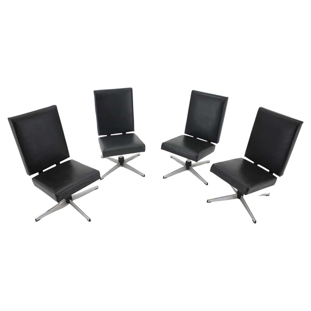 1970s Swivel Chair In Black Leatherette, Czechoslovakia