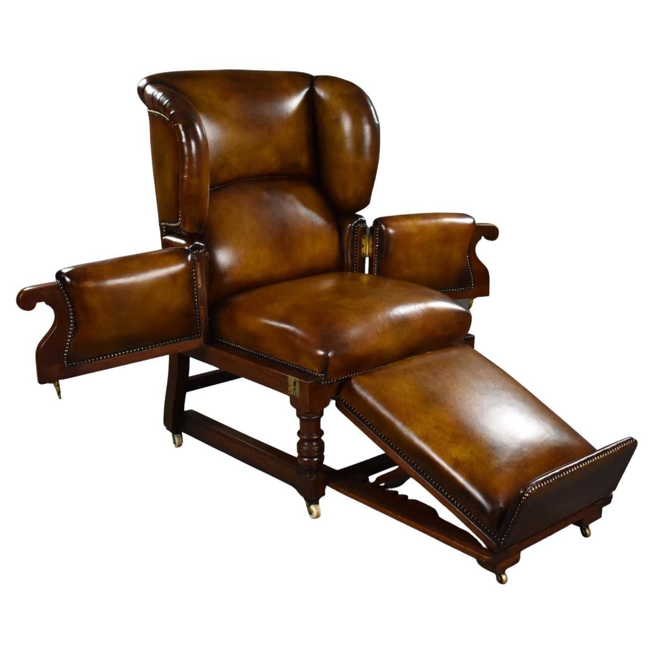 19th Century Victorian Hand Dyed Leather Reclining Chair By Foota Patent Chairs