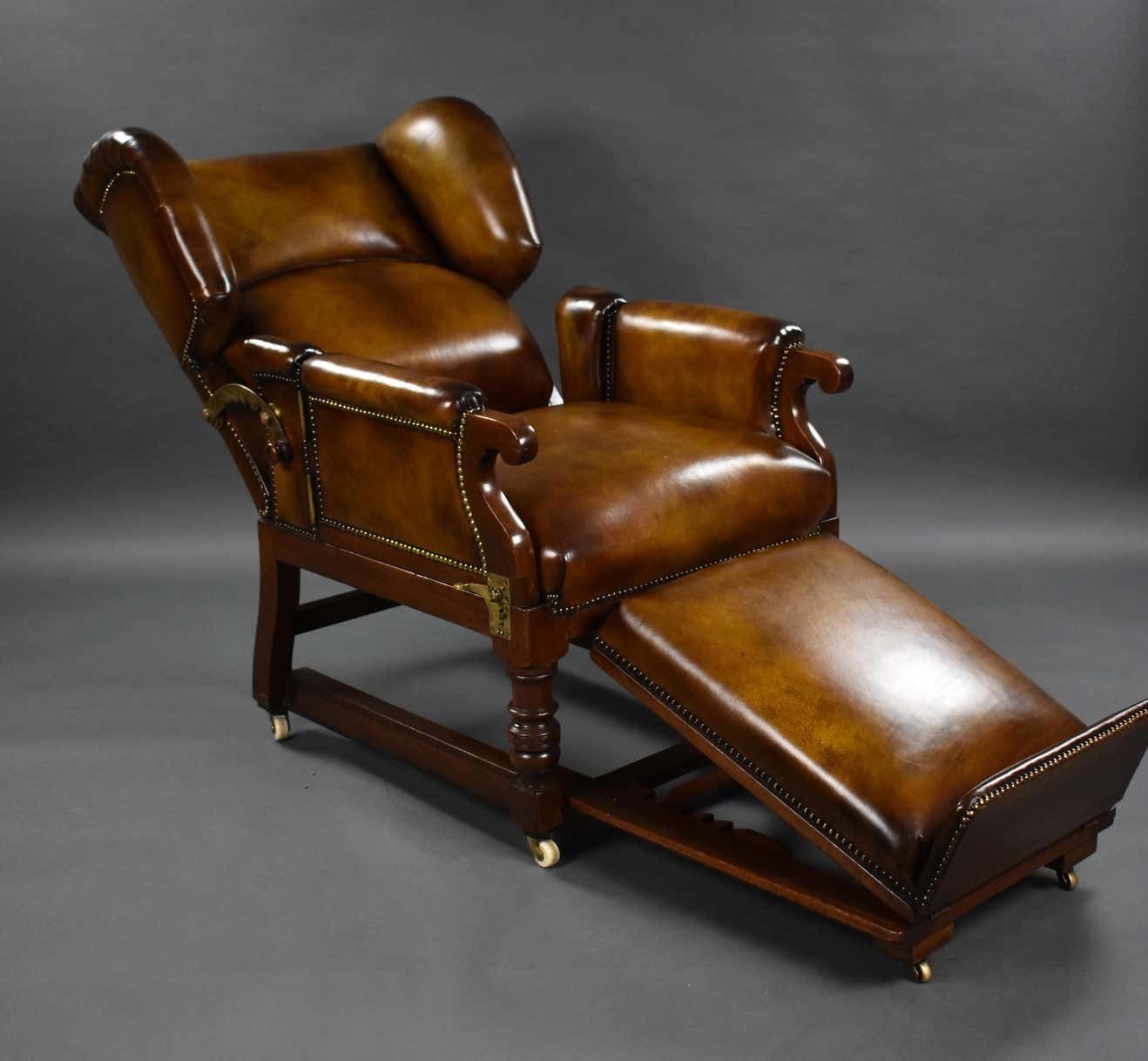 19th Century Victorian Hand Dyed Leather Reclining Chair By Foota Patent Chairs photo buy