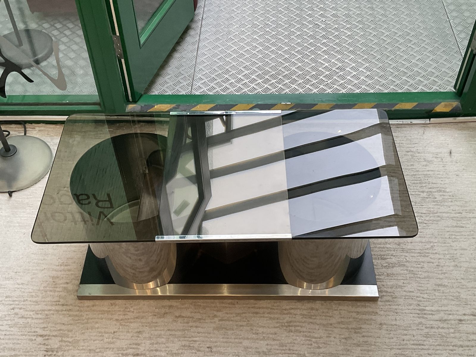 photo for sale 1970’s Italian Steel And Glass Coffee Table By Stildomus