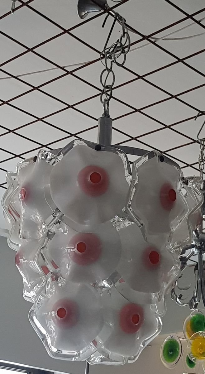 Murano Glass Ceiling Lamp In White & Red, 1960s photo furniture