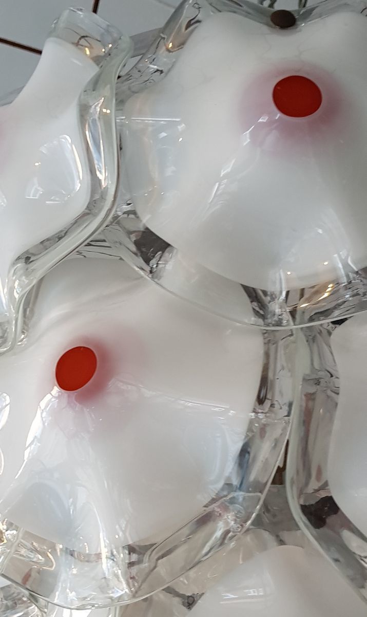 Murano Glass Ceiling Lamp In White & Red, 1960s photo for sale