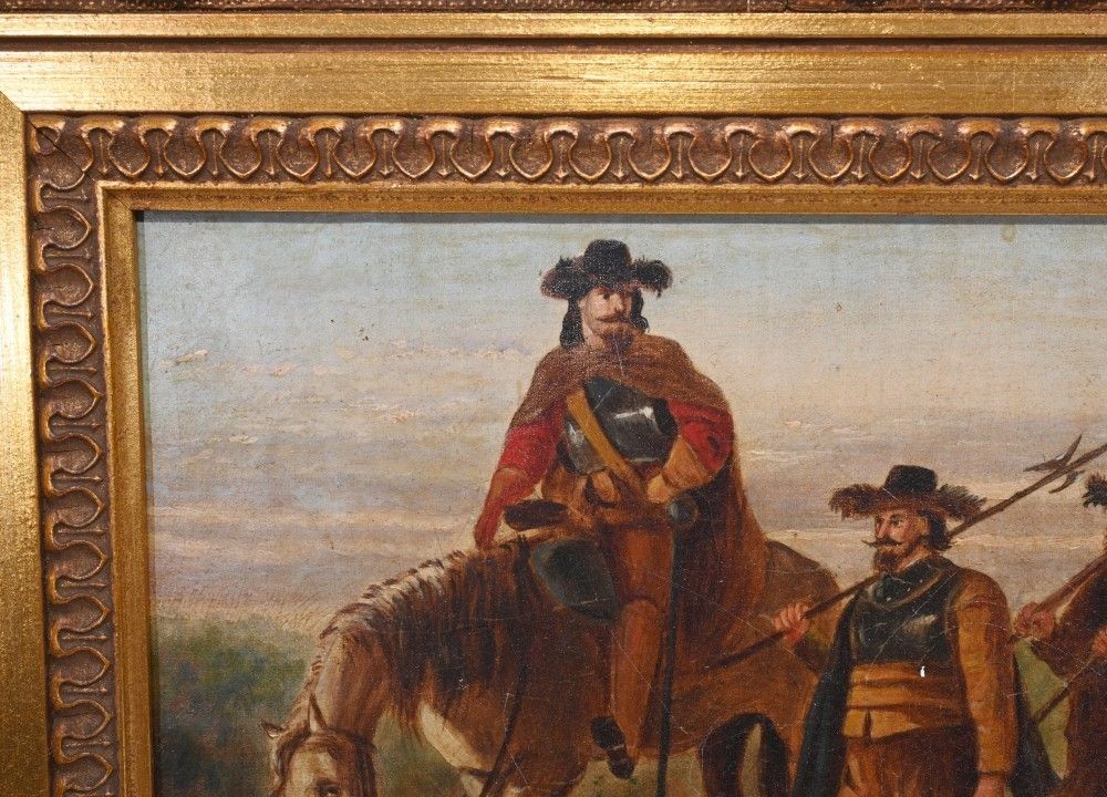 English Civil War Oil Painting Cavaliers Antique War Memorabilia photo for sale