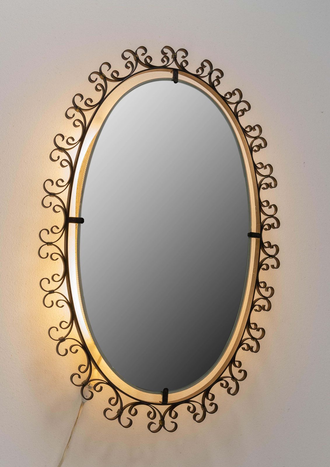 Miroir lumineux en métal, cadre en métal, France, vers 1960 photo for sale