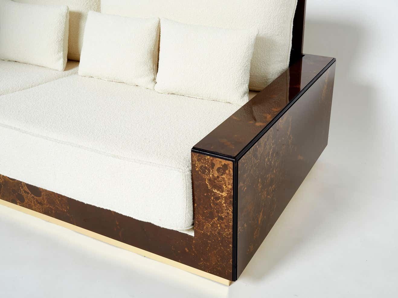 Rare Golden Lacquer And Brass Maison Jansen Bouclé Sofa, 1970s photo for sale