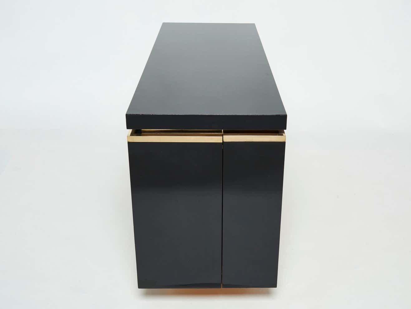 13052.775 J.C. Mahey Brass Black Lacquered Sideboard Bar Cabinet 1970s photo