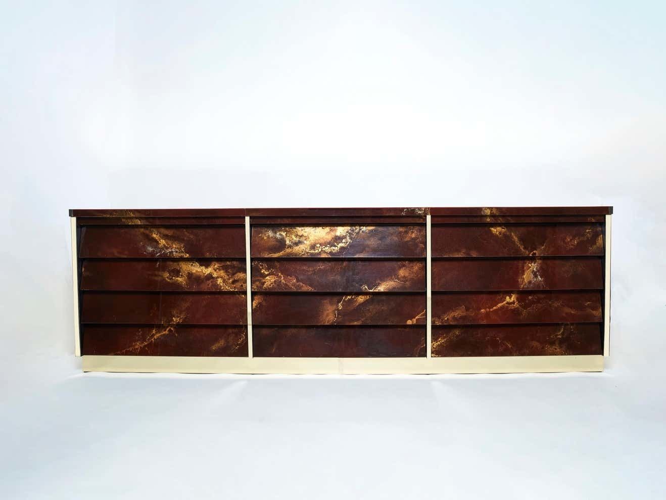 Unique Golden Lacquer Brass Maison Jansen Sideboard Commode, 1970s photo furniture