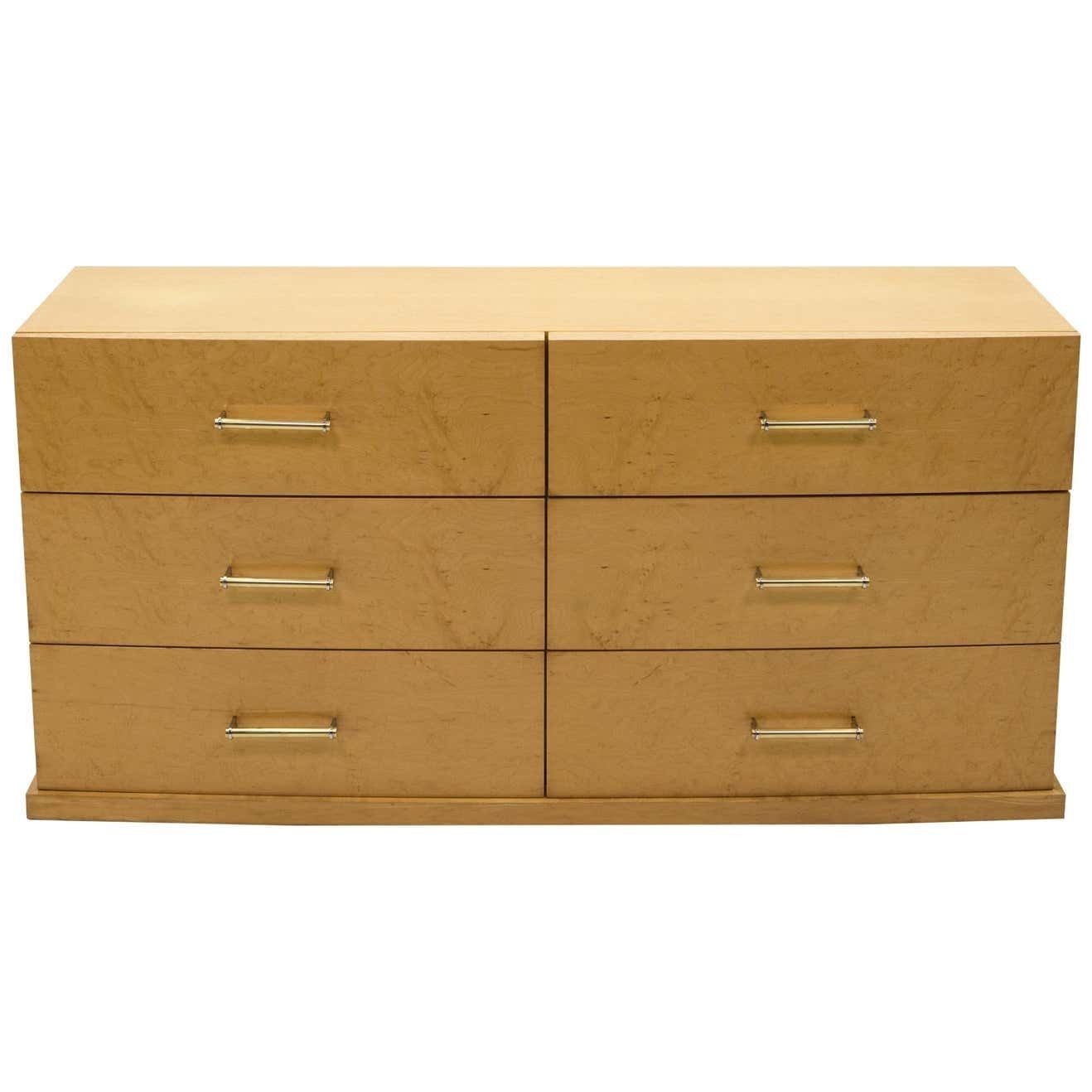 Grande commode française en sycomore avec poignées en laiton, années 1950