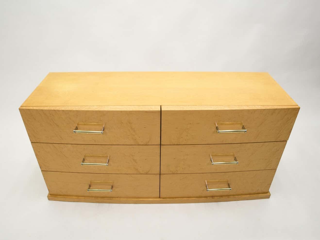 Grande commode française en sycomore avec poignées en laiton, années 1950 photo for sale