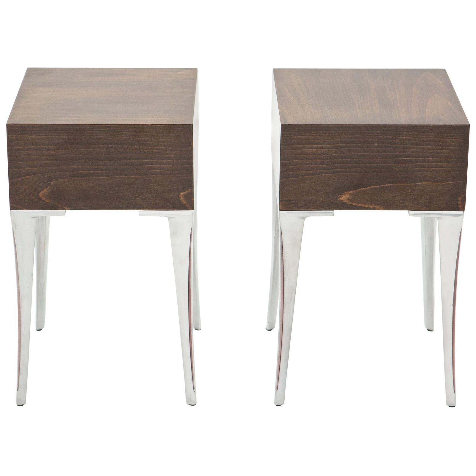 French Ebony Steel End Tables Nightstands, 1970s